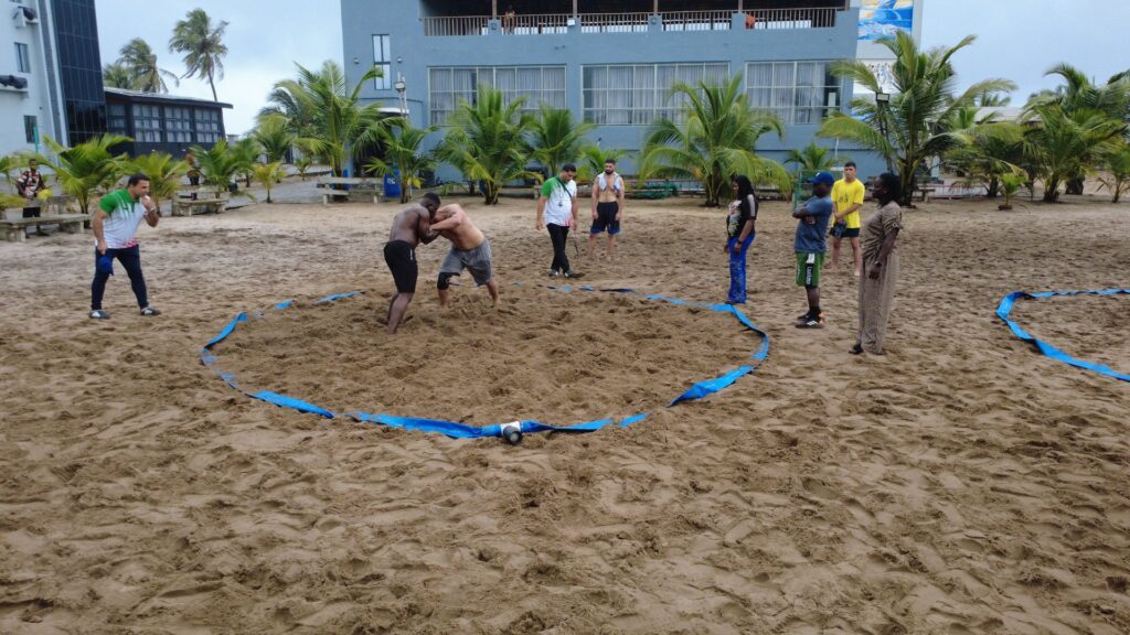 Military beach wrestling activity